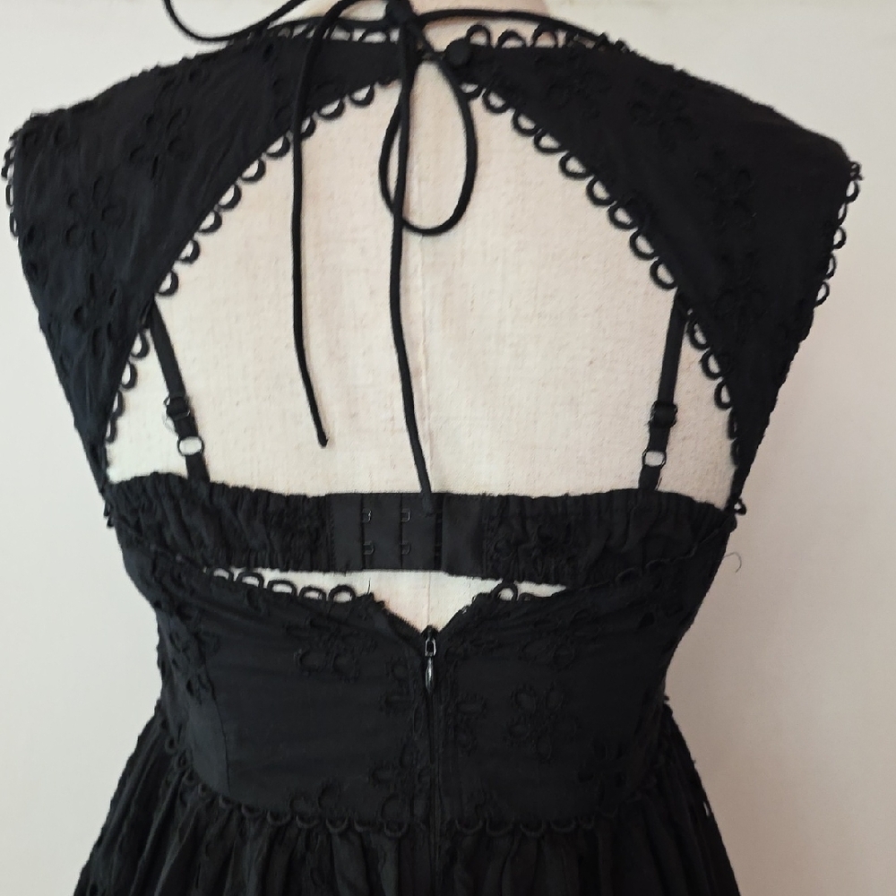 NEW FOR LOVE AND LEMONS NICOLA BLACK EYELET MIDI DRESS SIZE XS - Picture 7 of 13